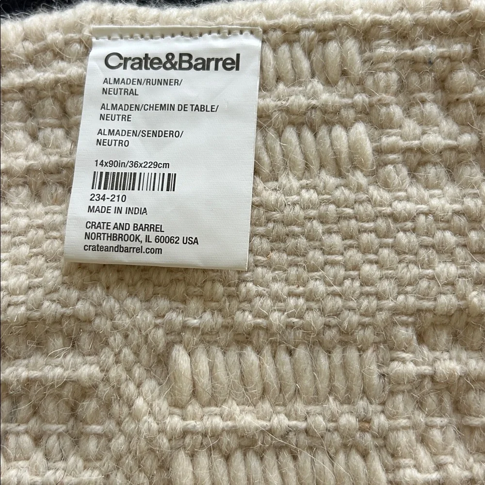 Crate & Barrel Almaden Woven Cream Table Runner